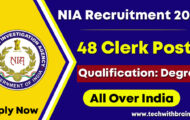 NIA Notification 2022 – Opening for 48 Clerk Posts | Apply Offline